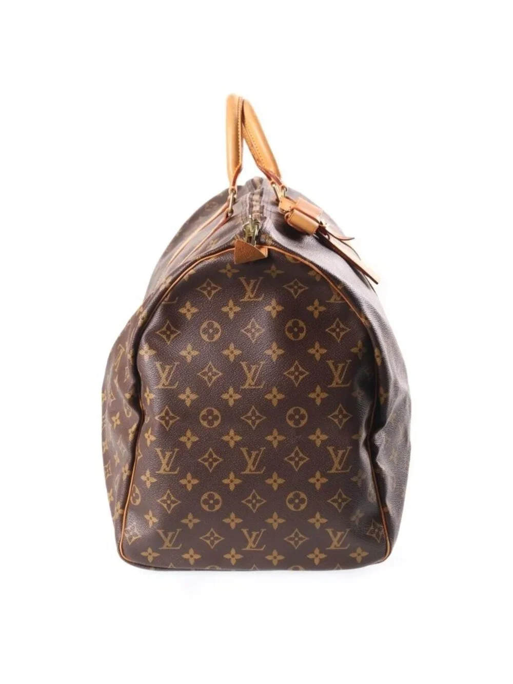 Louis Vuitton Monogram Keepall 60 Leather Boston Bag Brown